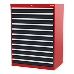 STIER Schubladenschrank mit 11 Schubladen BxTxH 900x575x1220 mm rot/anthrazitgrau