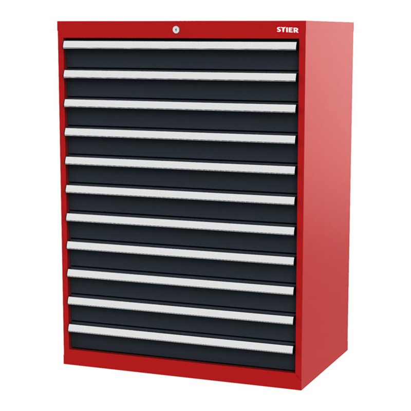 STIER Schubladenschrank mit 11 Schubladen BxTxH 900x575x1220 mm rot/anthrazitgrau