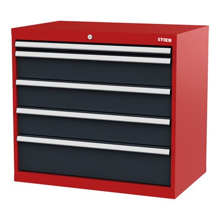STIER Schubladenschrank mit 5 Schubladen BxTxH 900x575x820 mm rot/anthrazitgrau