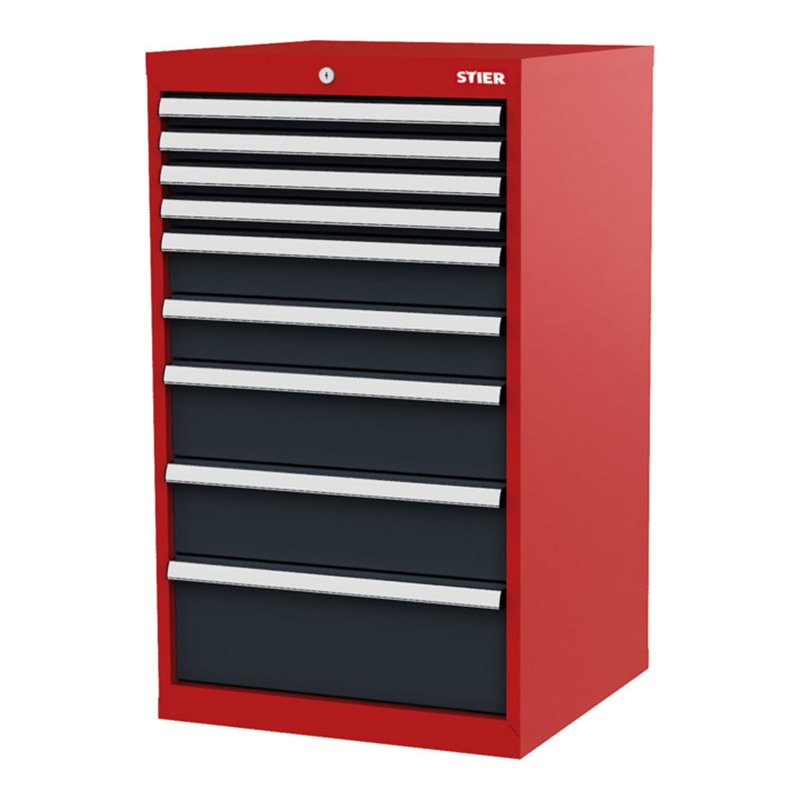 STIER Schubladenschrank mit 9 Schubladen BxTxH 600x575x1020 mm rot/anthrazitgrau