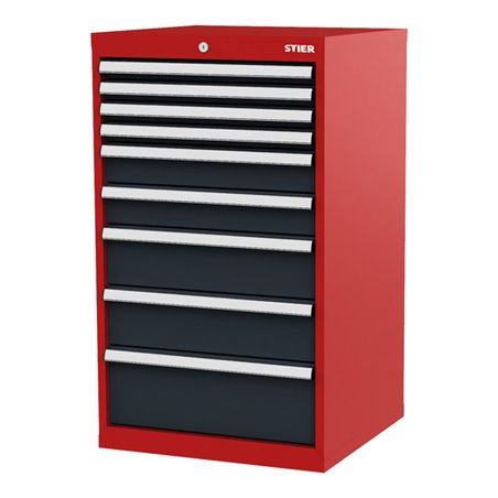 STIER Schubladenschrank mit 9 Schubladen BxTxH 600x575x1020 mm rot/anthrazitgrau