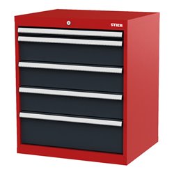 STIER Schubladenschrank mit 5 Schubladen BxTxH 700x575x820 mm rot/anthrazitgrau