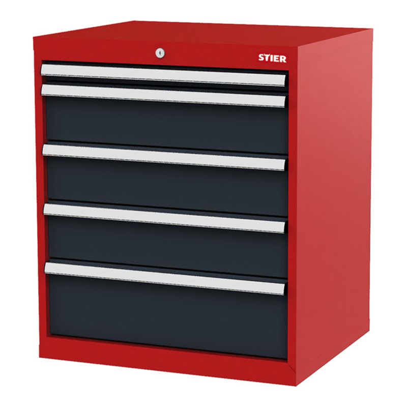 STIER Schubladenschrank mit 5 Schubladen BxTxH 700x575x820 mm rot/anthrazitgrau