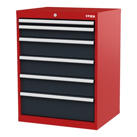STIER Schubladenschrank mit 6 Schubladen BxTxH 700x575x920 mm rot/anthrazitgrau