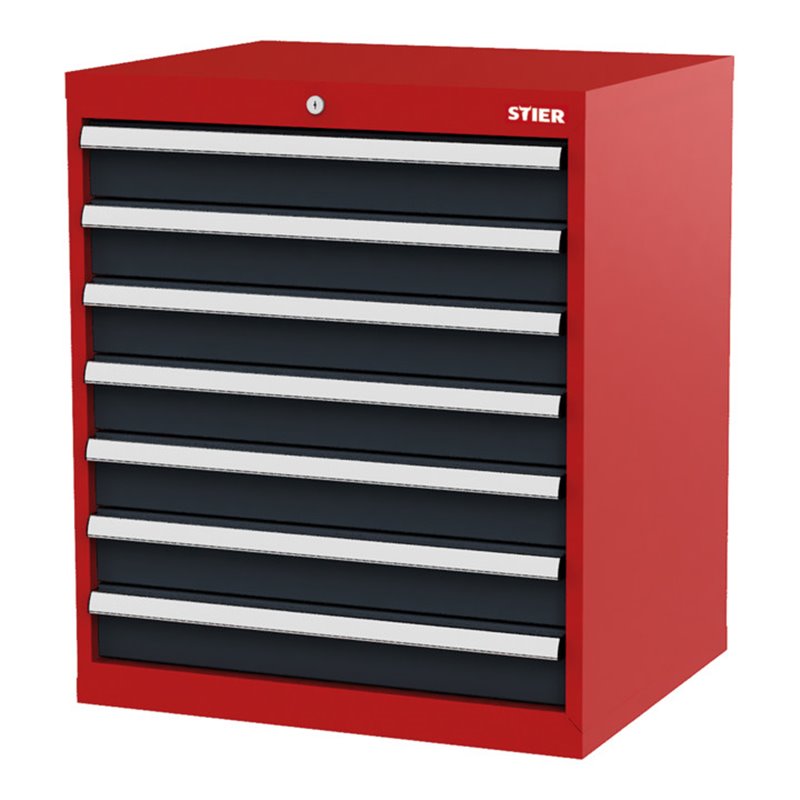 STIER Schubladenschrank mit 7 Schubladen BxTxH 700x575x820 mm rot/anthrazitgrau