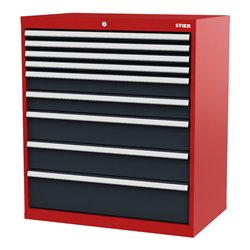 STIER Schubladenschrank mit 9 Schubladen BxTxH 900x575x1020 mm rot/anthrazitgrau