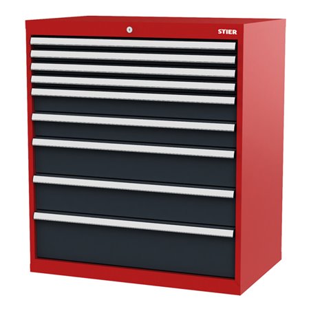 STIER Schubladenschrank mit 9 Schubladen BxTxH 900x575x1020 mm rot/anthrazitgrau