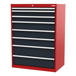 STIER Schubladenschrank mit 8 Schubladen BxTxH 900x575x1220 mm rot/anthrazitgrau
