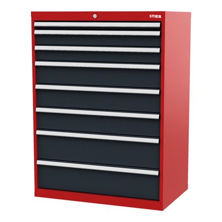 STIER Schubladenschrank mit 8 Schubladen BxTxH 900x575x1220 mm rot/anthrazitgrau