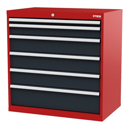 STIER Schubladenschrank mit 6 Schubladen BxTxH 900x575x920 mm rot/anthrazitgrau