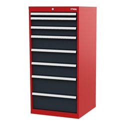 STIER Schubladenschrank mit 8 Schubladen BxTxH 600x575x1220 mm rot/anthrazitgrau