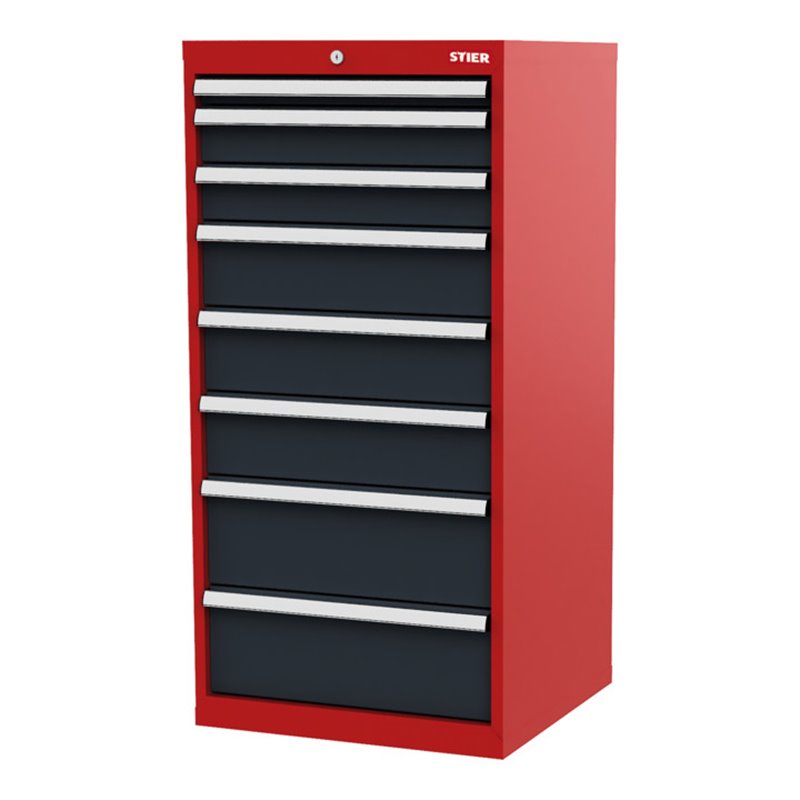 STIER Schubladenschrank mit 8 Schubladen BxTxH 600x575x1220 mm rot/anthrazitgrau
