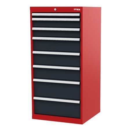 STIER Schubladenschrank mit 8 Schubladen BxTxH 600x575x1220 mm rot/anthrazitgrau