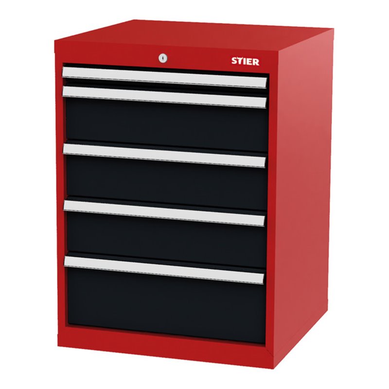 STIER Schubladenschrank mit 5 Schubladen BxTxH 600x575x820 mm rot/anthrazitgrau