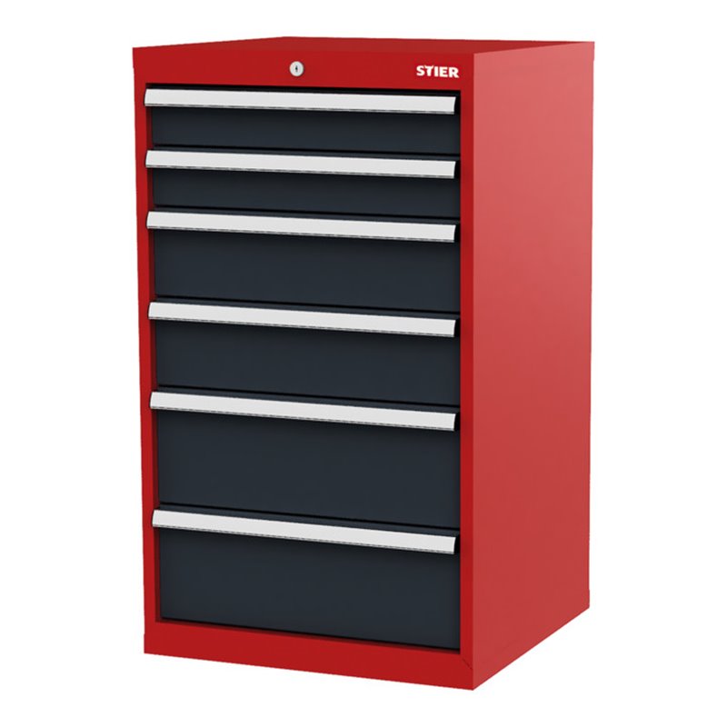 STIER Schubladenschrank mit 6 Schubladen BxTxH 600x575x1020 mm rot/anthrazitgrau