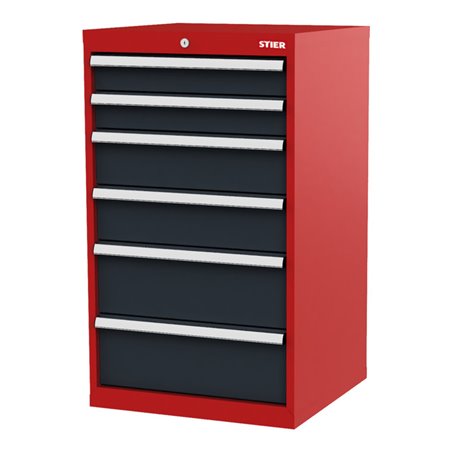 STIER Schubladenschrank mit 6 Schubladen BxTxH 600x575x1020 mm rot/anthrazitgrau