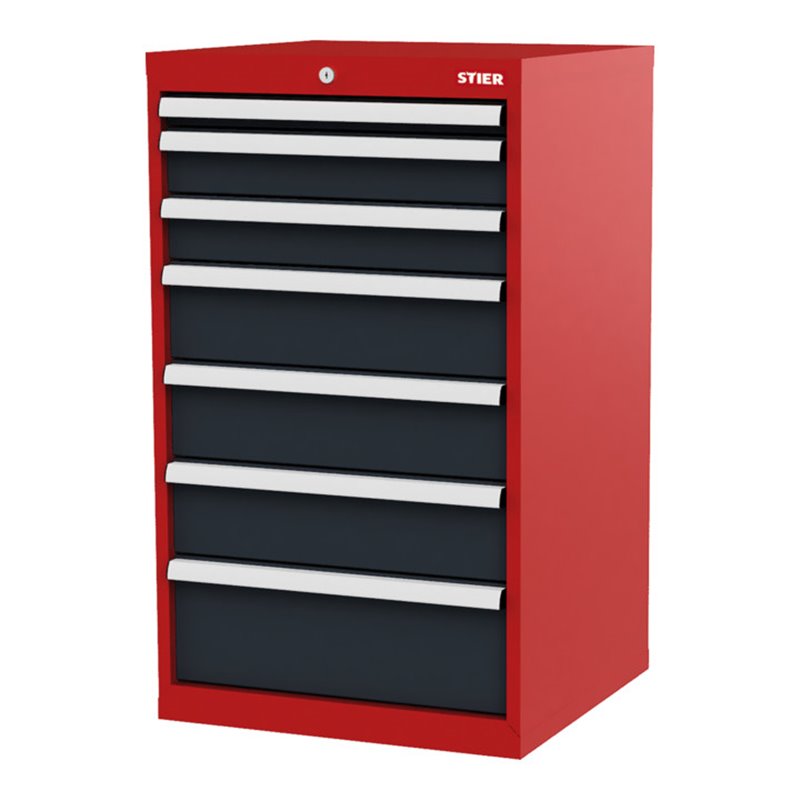 STIER Schubladenschrank mit 7 Schubladen BxTxH 600x575x1020 mm rot/anthrazitgrau