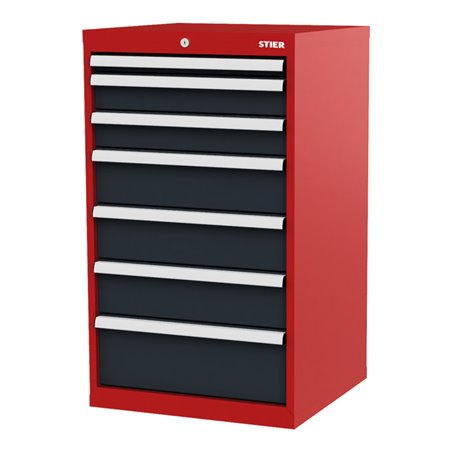 STIER Schubladenschrank mit 7 Schubladen BxTxH 600x575x1020 mm rot/anthrazitgrau