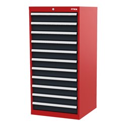 STIER Schubladenschrank mit 11 Schubladen BxTxH 600x575x1220 mm rot/anthrazitgrau