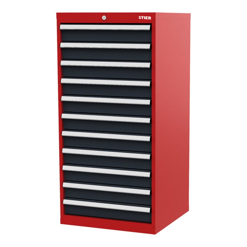 STIER Schubladenschrank mit 11 Schubladen BxTxH 600x575x1220 mm rot/anthrazitgrau