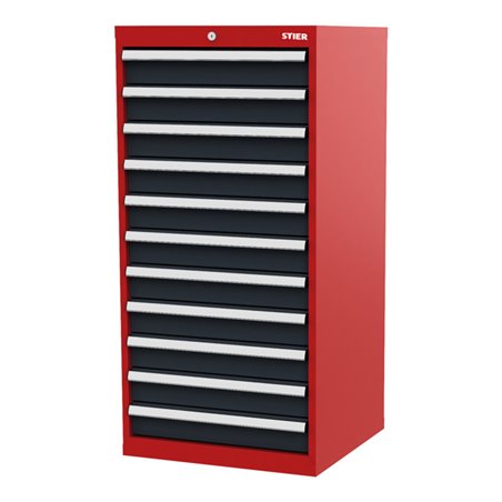 STIER Schubladenschrank mit 11 Schubladen BxTxH 600x575x1220 mm rot/anthrazitgrau