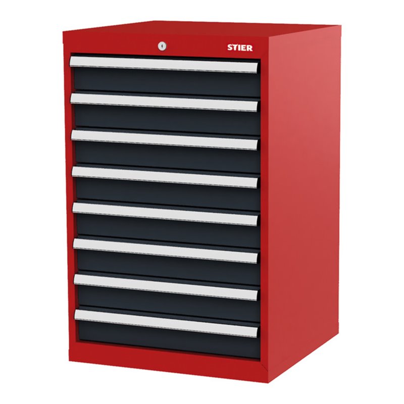 STIER Schubladenschrank mit 8 Schubladen BxTxH 600x575x920 mm rot/anthrazitgrau