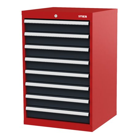 STIER Schubladenschrank mit 8 Schubladen BxTxH 600x575x920 mm rot/anthrazitgrau