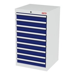 STIER Schubladenschrank mit 9 Schubladen BxTxH 600x575x1020 mm lichtgrau/enzianblau