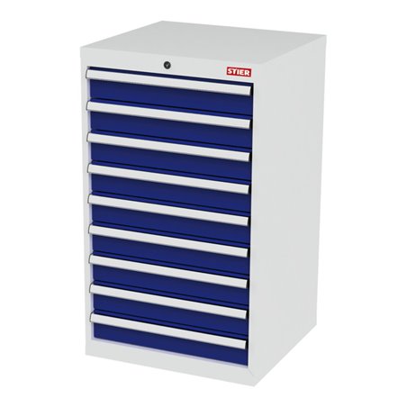 STIER Schubladenschrank mit 9 Schubladen BxTxH 600x575x1020 mm lichtgrau/enzianblau