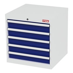 STIER Schubladenschrank mit 5 Schubladen BxTxH 600x575x620 mm lichtgrau/enzianblau