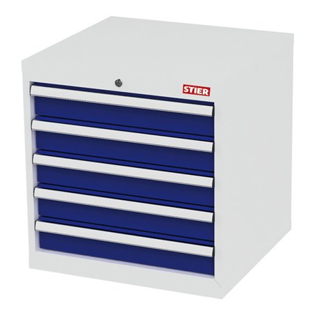 STIER Schubladenschrank mit 5 Schubladen BxTxH 600x575x620 mm lichtgrau/enzianblau