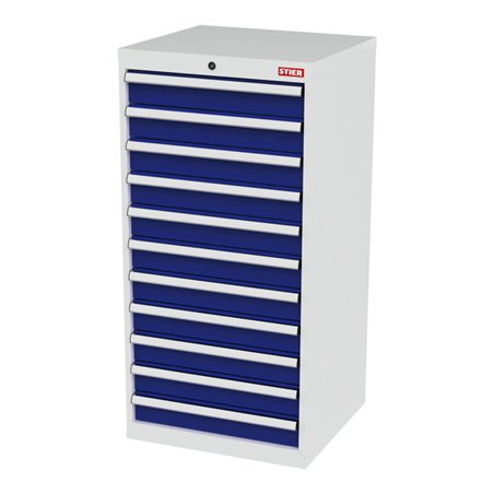 STIER Schubladenschrank mit 11 Schubladen BxTxH 600x575x1220 mm lichtgrau/enzianblau