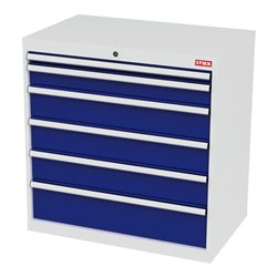 STIER Schubladenschrank mit 6 Schubladen BxTxH 900x575x920 mm lichtgrau/enzianblau