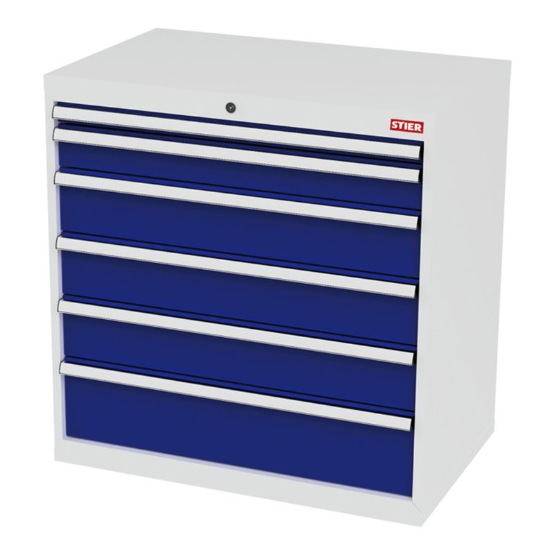 STIER Schubladenschrank mit 6 Schubladen BxTxH 900x575x920 mm lichtgrau/enzianblau