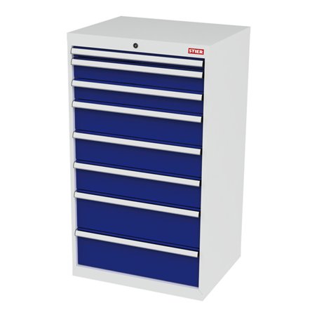 STIER Schubladenschrank mit 8 Schubladen BxTxH 700x575x1220 mm lichtgrau/enzianblau