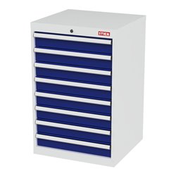 STIER Schubladenschrank mit 8 Schubladen BxTxH 600x575x920 mm lichtgrau/enzianblau