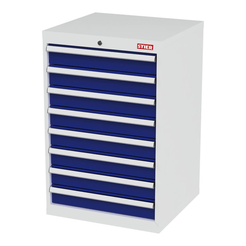 STIER Schubladenschrank mit 8 Schubladen BxTxH 600x575x920 mm lichtgrau/enzianblau