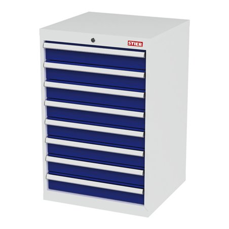 STIER Schubladenschrank mit 8 Schubladen BxTxH 600x575x920 mm lichtgrau/enzianblau