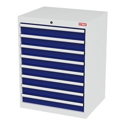 STIER Schubladenschrank mit 8 Schubladen BxTxH 700x575x920 mm lichtgrau/enzianblau