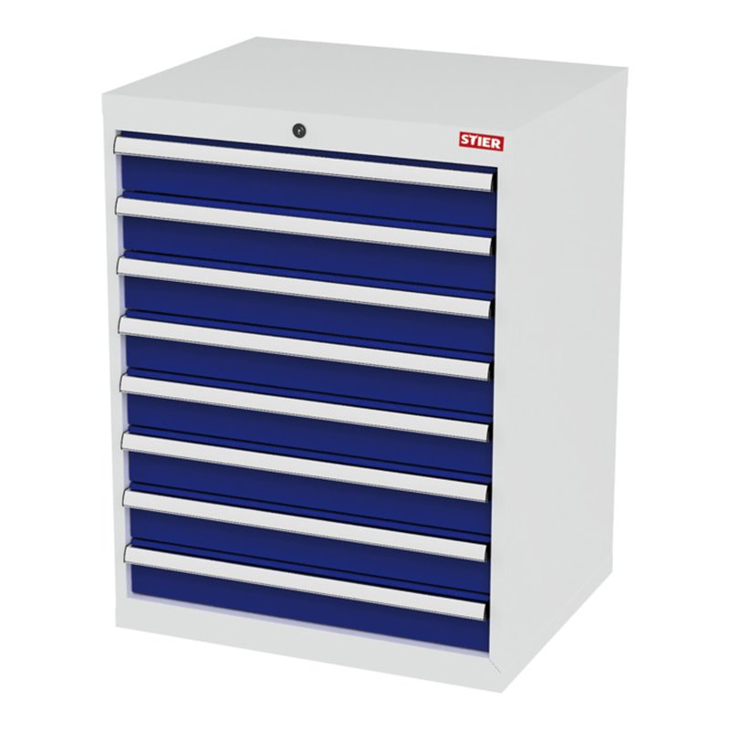 STIER Schubladenschrank mit 8 Schubladen BxTxH 700x575x920 mm lichtgrau/enzianblau