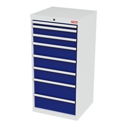 STIER Schubladenschrank mit 8 Schubladen BxTxH 600x575x1220 mm lichtgrau/enzianblau