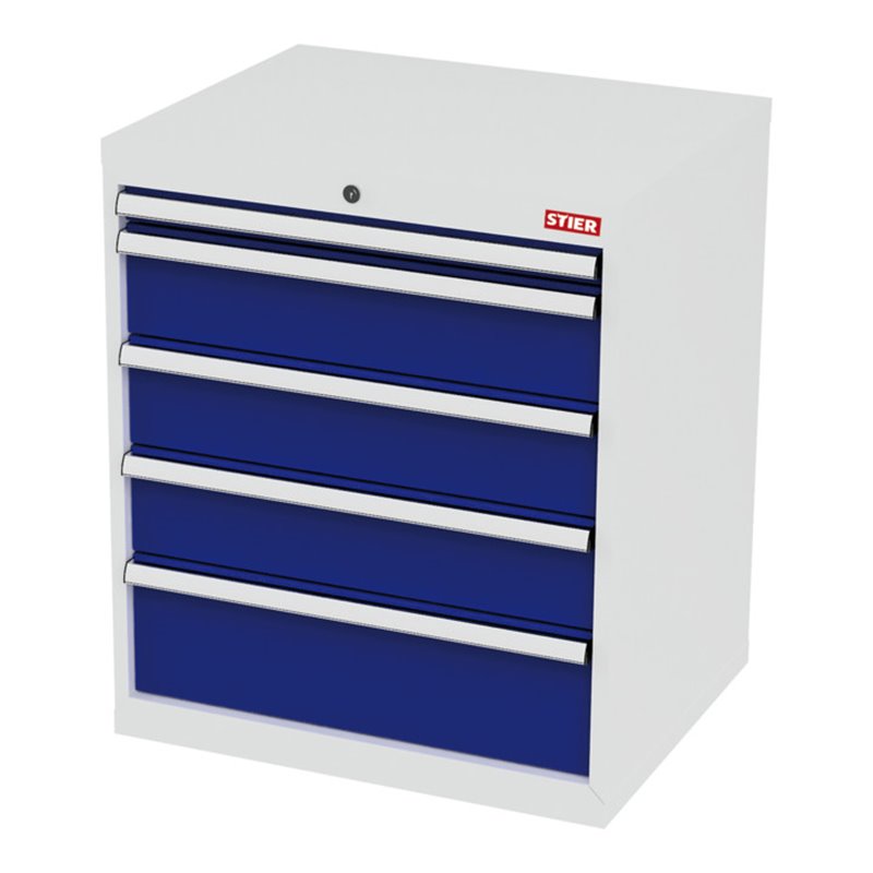 STIER Schubladenschrank mit 5 Schubladen BxTxH 700x575x820 mm lichtgrau/enzianblau