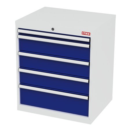 STIER Schubladenschrank mit 5 Schubladen BxTxH 700x575x820 mm lichtgrau/enzianblau