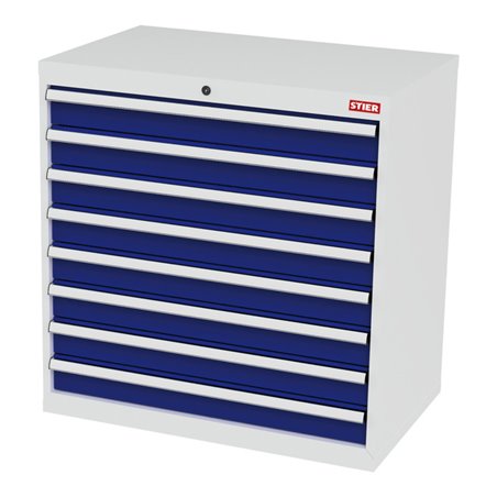 STIER Schubladenschrank mit 8 Schubladen BxTxH 900x575x920 mm lichtgrau/enzianblau