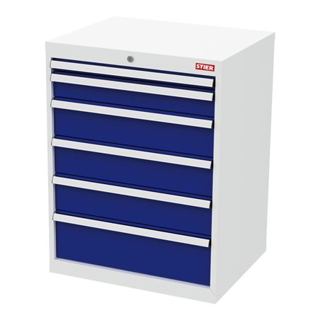 STIER Schubladenschrank mit 6 Schubladen BxTxH 700x575x920 mm lichtgrau/enzianblau