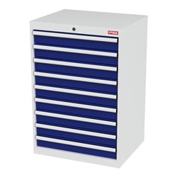 STIER Schubladenschrank mit 9 Schubladen BxTxH 700x575x1020 mm lichtgrau/enzianblau