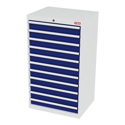 STIER Schubladenschrank mit 11 Schubladen BxTxH 700x575x1220 mm lichtgrau/enzianblau