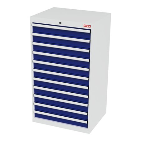STIER Schubladenschrank mit 11 Schubladen BxTxH 700x575x1220 mm lichtgrau/enzianblau