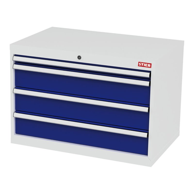STIER Schubladenschrank mit 4 Schubladen BxTxH 900x575x620 mm lichtgrau/enzianblau
