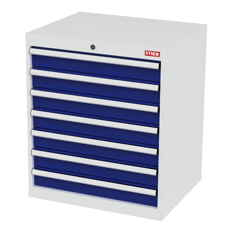 STIER Schubladenschrank mit 7 Schubladen BxTxH 700x575x820 mm lichtgrau/enzianblau